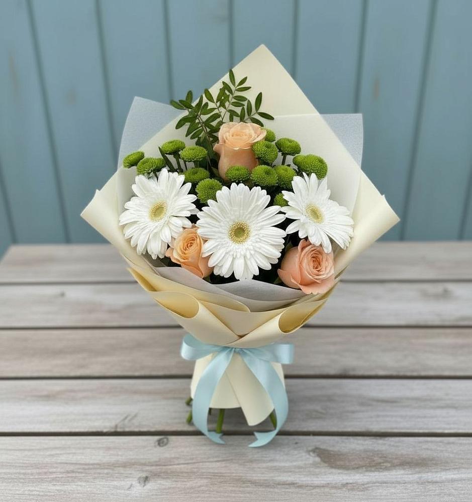 Букет цветов из: Герберы, Розы и Хризантемы в Рефтинском