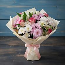 Букет цветов из:  Хризантемы, Альстромерии и Розы в Рефтинском