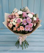Букет цветов из:  Хризантемы, Розы и Альстромерии в Рефтинском