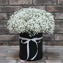 Цветочная композиция из Гипсофила в шляпной коробке в Рефтинском